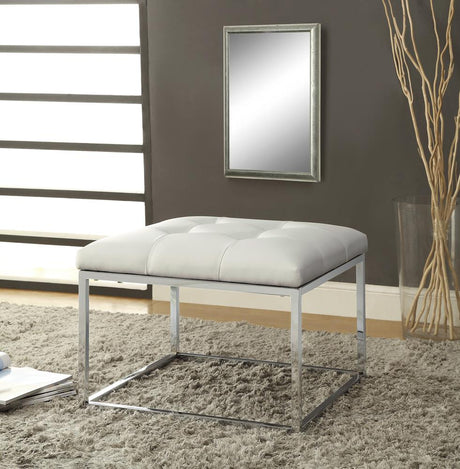 Swanson Upholstered Tufted Ottoman White and Chrome - 500423 - Luna Furniture