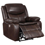 Sycamore Dark Brown Upholstered Power Recliner Chair from Coaster - Luna Furniture