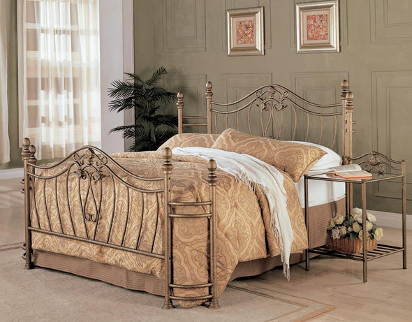 Sydney Eastern King Bed Antique Brushed Gold - 300171KE - Luna Furniture