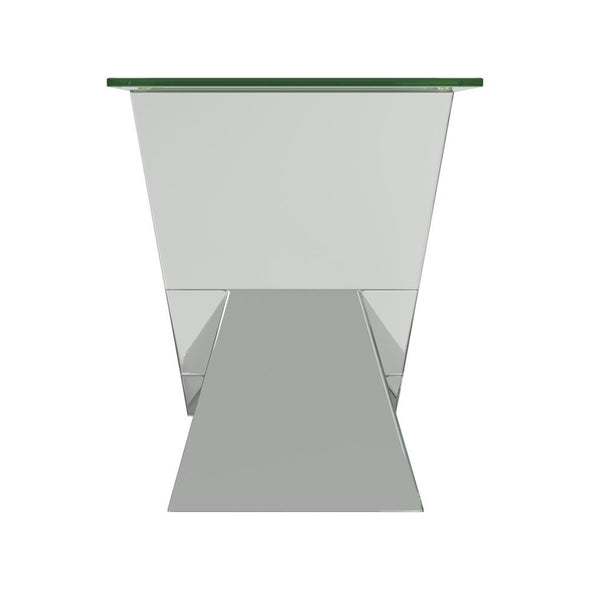 Taffeta V-shaped End Table with Glass Top Silver - 723447 - Luna Furniture