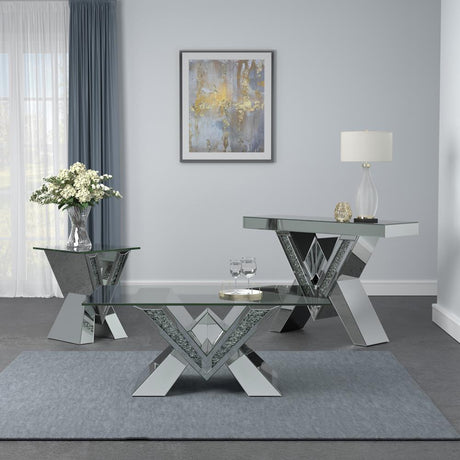 Taffeta V-shaped Sofa Table with Glass Top Silver - 723449 - Luna Furniture