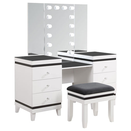 Talei 6-drawer Vanity Set with Hollywood Lighting Black and White - 930244 - Luna Furniture