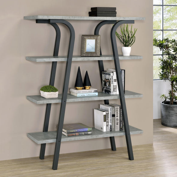 Tatum 4-tier Rectangular Bookcase Cement and Gunmetal - 805893 - Luna Furniture