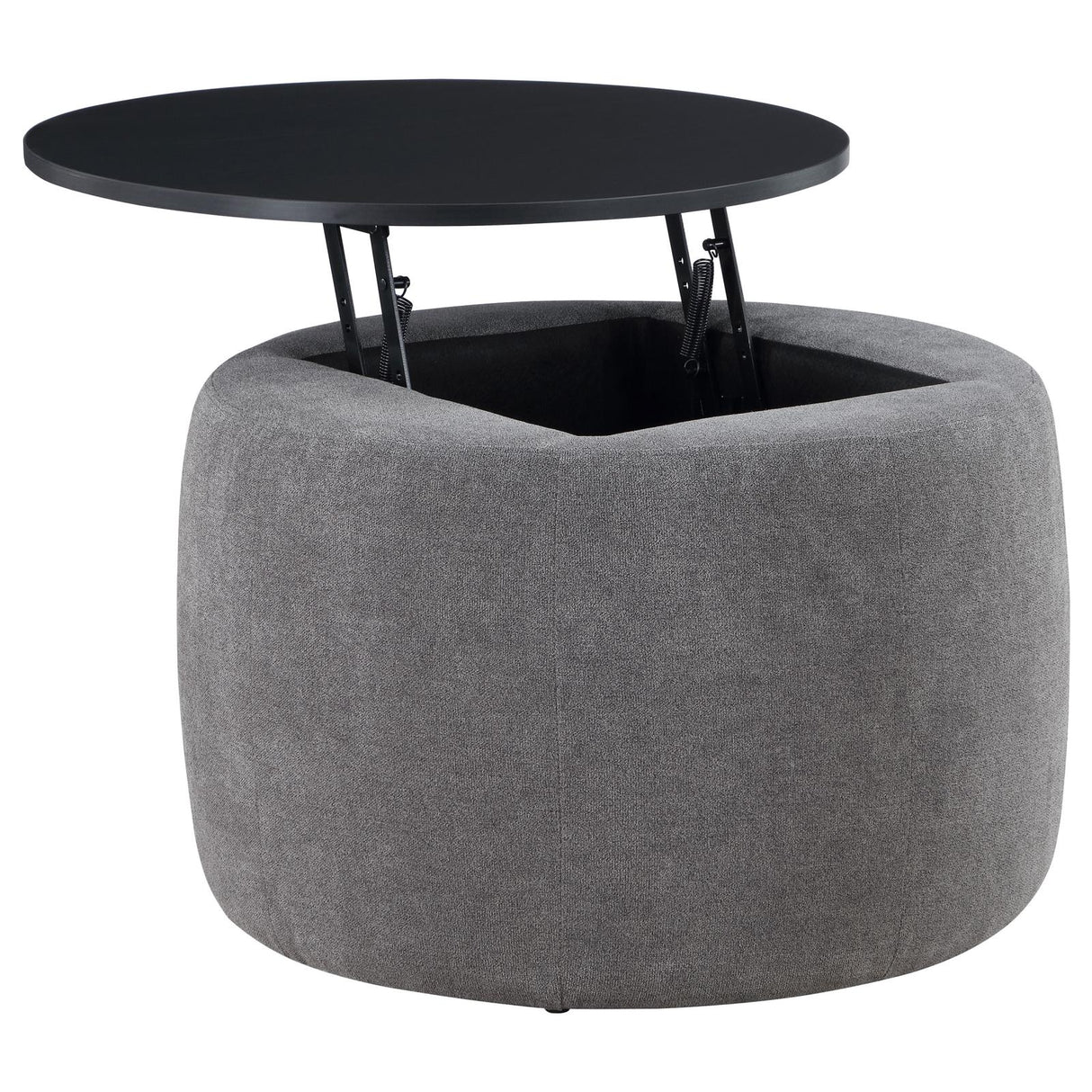 Tesoro Gray and Black Upholstered Round Lift Top Storage Ottoman from Coaster - Luna Furniture