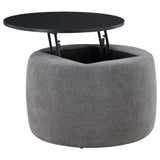 Tesoro Gray and Black Upholstered Round Lift Top Storage Ottoman from Coaster - Luna Furniture