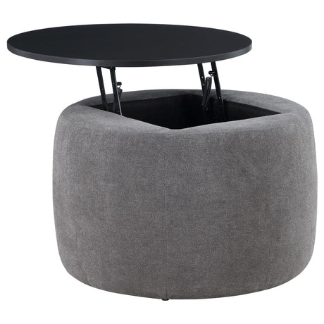 Tesoro Gray and Black Upholstered Round Lift Top Storage Ottoman from Coaster - Luna Furniture