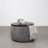 Tesoro Gray and Black Upholstered Round Lift Top Storage Ottoman from Coaster - Luna Furniture