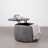 Tesoro Gray and Black Upholstered Round Lift Top Storage Ottoman from Coaster - Luna Furniture