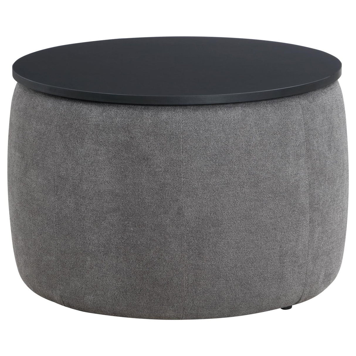 Tesoro Gray and Black Upholstered Round Lift Top Storage Ottoman from Coaster - Luna Furniture