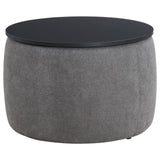 Tesoro Gray and Black Upholstered Round Lift Top Storage Ottoman from Coaster - Luna Furniture