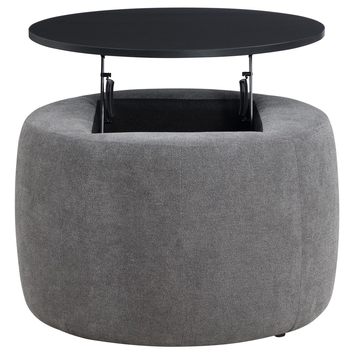 Tesoro Gray and Black Upholstered Round Lift Top Storage Ottoman from Coaster - Luna Furniture