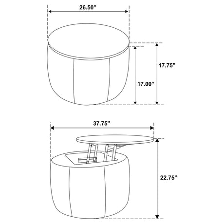 Tesoro Gray and Black Upholstered Round Lift Top Storage Ottoman from Coaster - Luna Furniture