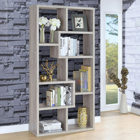 Theo 10-shelf Bookcase Grey Driftwood - 801137 - Luna Furniture