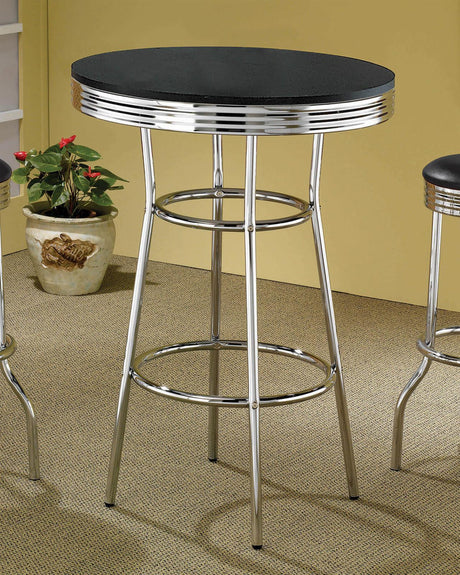 Theodore Round Bar Table Black and Chrome - 2405 - Luna Furniture