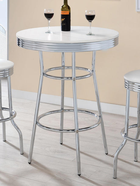 Theodore Round Bar Table Chrome and Glossy White - 2300 - Luna Furniture