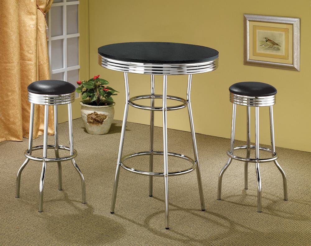 Theodore Black and Chrome Upholstered Top Bar Stools, Set of 2 from Coaster - Luna Furniture