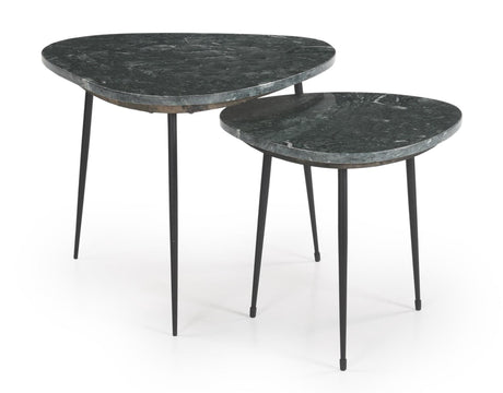 Tobias 2-piece Triangular Marble Top 2-piece Nesting Table Green and Black - 930241 - Luna Furniture