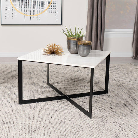 Tobin White and Black Square Marble Top Coffee Table from Coaster - Luna Furniture