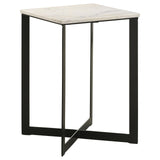 Tobin White and Black Square Marble Top End Table from Coaster - Luna Furniture