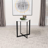 Tobin White and Black Square Marble Top End Table from Coaster - Luna Furniture