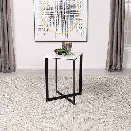 Tobin White and Black Square Marble Top End Table from Coaster - Luna Furniture