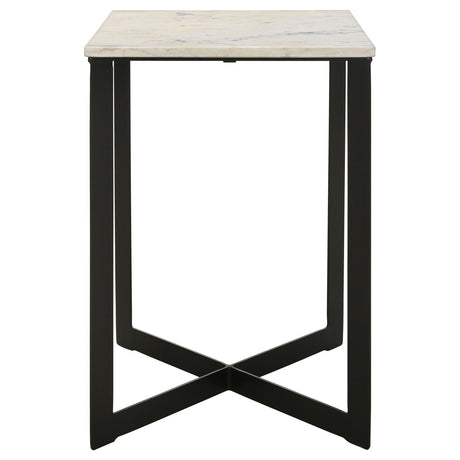 Tobin White and Black Square Marble Top End Table from Coaster - Luna Furniture