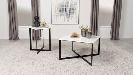 Tobin White and Black Square Marble Top End Table from Coaster - Luna Furniture