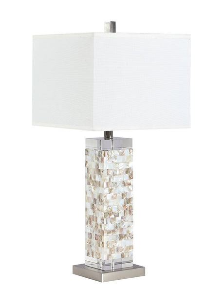 Toga Square Shade Table Lamp with Crystal Base White and Silver - 923281 - Luna Furniture