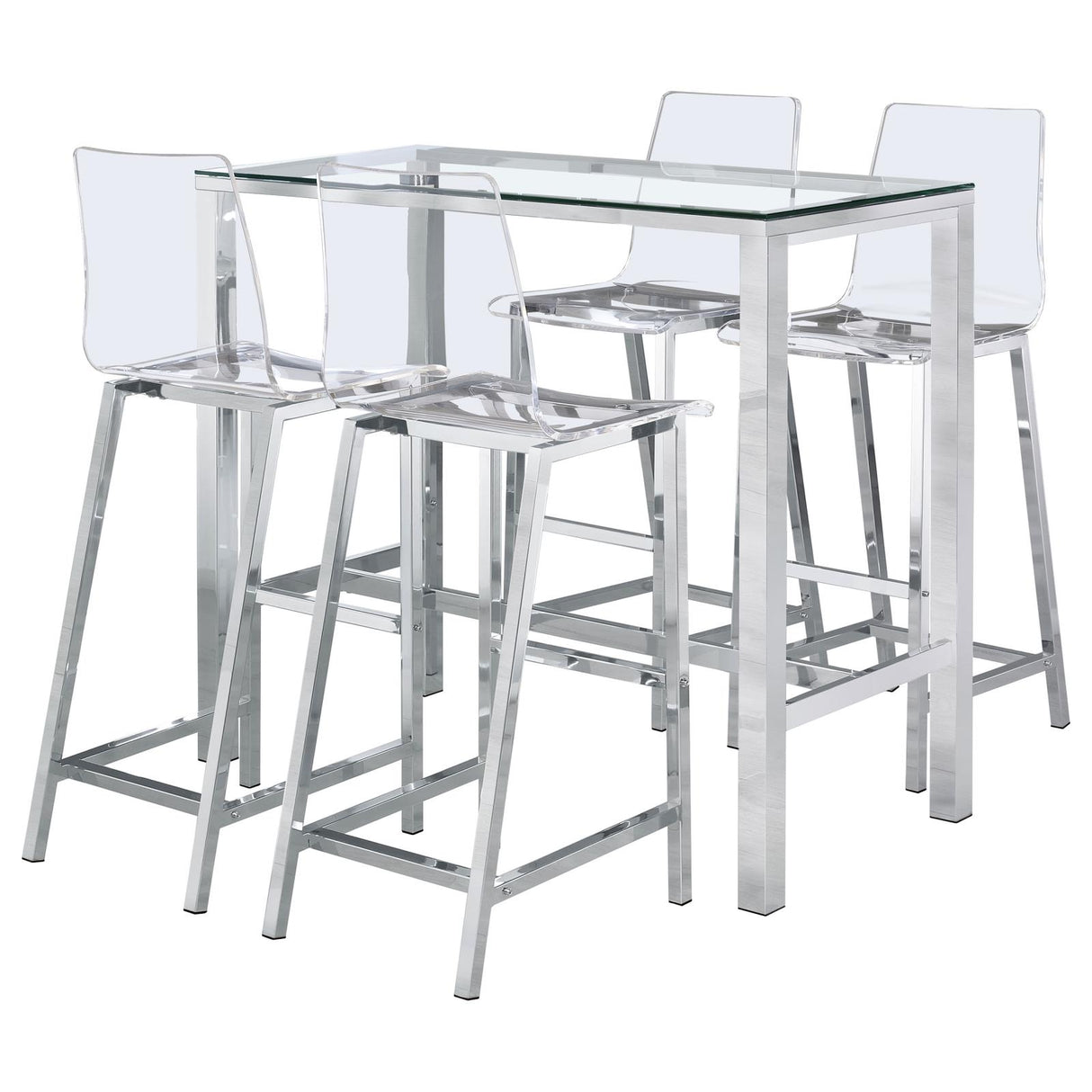 Tolbert Clear and Chrome 5-Piece Bar Set with Acrylic Chairs from Coaster - Luna Furniture