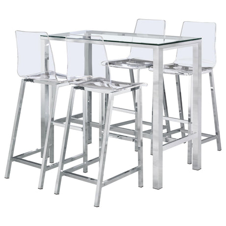 Tolbert Clear and Chrome 5-Piece Bar Set with Acrylic Chairs from Coaster - Luna Furniture