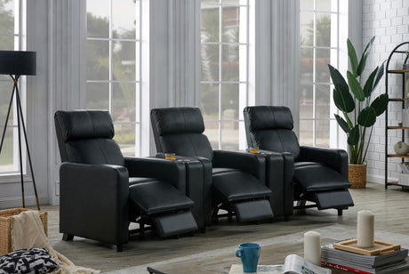 Toohey Upholstered Tufted Recliner Living Room Set Black - 600181-S3A - Luna Furniture