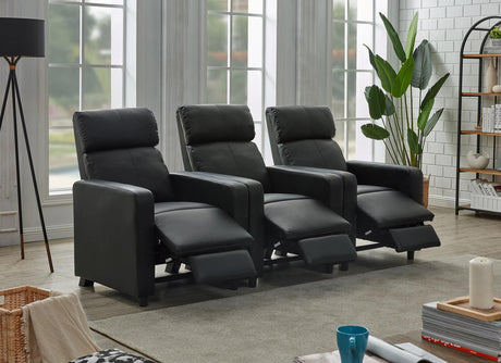 Toohey Upholstered Tufted Recliner Living Room Set Black - 600181-S3B - Luna Furniture