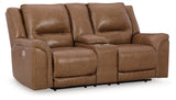 Trasimeno Caramel Power Reclining Loveseat with Console from Ashley - Luna Furniture