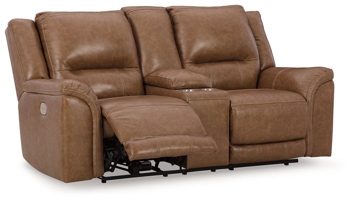 Trasimeno Caramel Power Reclining Loveseat with Console from Ashley - Luna Furniture