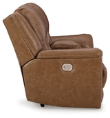 Trasimeno Caramel Power Reclining Loveseat with Console from Ashley - Luna Furniture