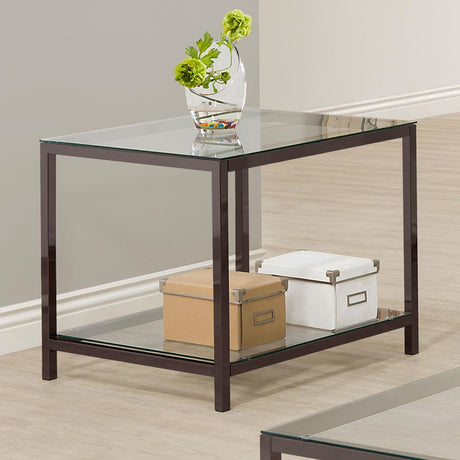 Trini End Table with Glass Shelf Black Nickel from Coaster - Luna Furniture