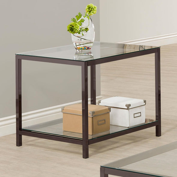 Trini End Table with Glass Shelf Black Nickel - 720227 - Luna Furniture