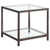 Trini End Table with Glass Shelf Black Nickel from Coaster - Luna Furniture
