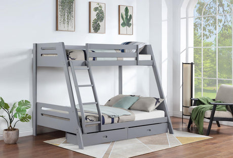 Trisha Wood Twin Over Full Bunk Bed with Storage Drawers Grey - 460562TF - Luna Furniture