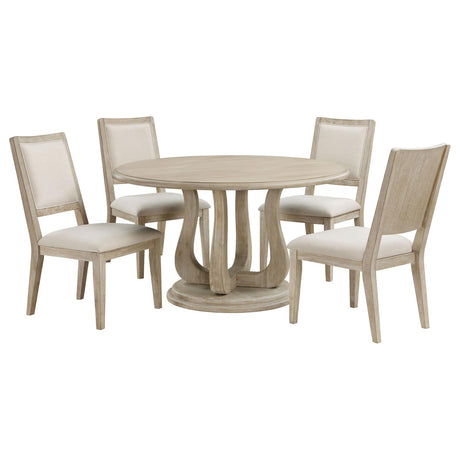 Trofello White Washed Round Dining Room Set from Coaster - Luna Furniture