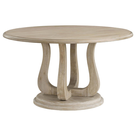Trofello Round Dining Table with Curved Pedestal Base White Washed - 123120 - Luna Furniture