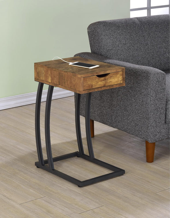 Troy Accent Table with Power Outlet Antique Nutmeg - 900577 - Luna Furniture