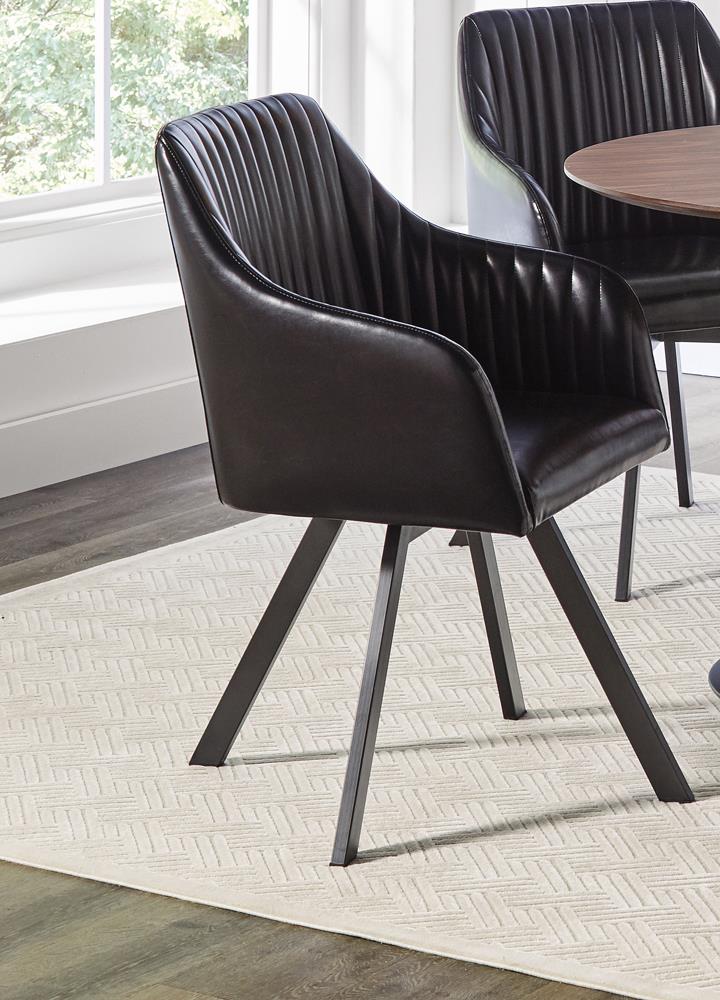 Tufted Black and Gunmetal Sloped Arm Swivel Dining Chair from Coaster - Luna Furniture