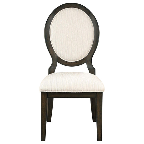 Twyla Dark Cocoa and Cream Upholstered Dining Chairs with Oval Back, Set of 2 from Coaster - Luna Furniture