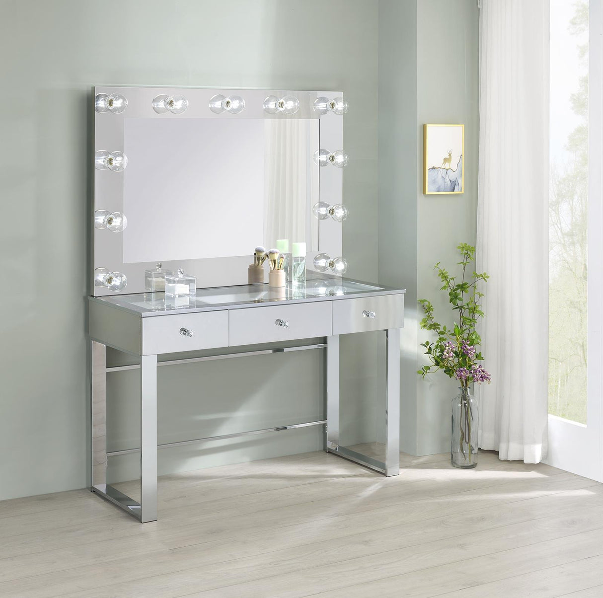 Umbridge Chrome and White 3-Drawer Vanity with Lighting from Coaster - Luna Furniture