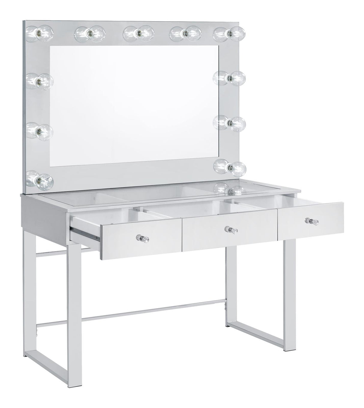Umbridge Chrome and White 3-Drawer Vanity with Lighting from Coaster - Luna Furniture