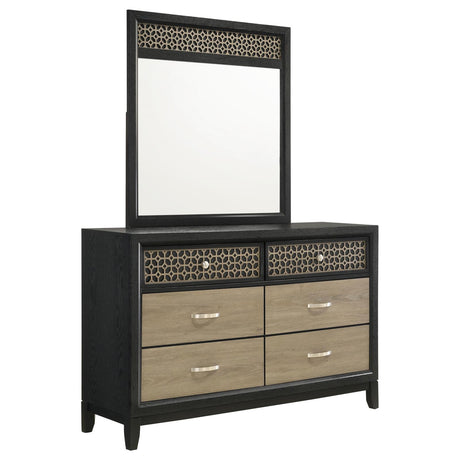 Valencia 6-drawer Dresser with Mirror Light Brown and Black - 223043M - Luna Furniture