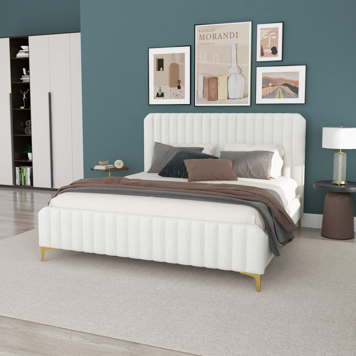 Valery King Size Cream Boucle Platform Bed King - AFC01965 - Luna Furniture
