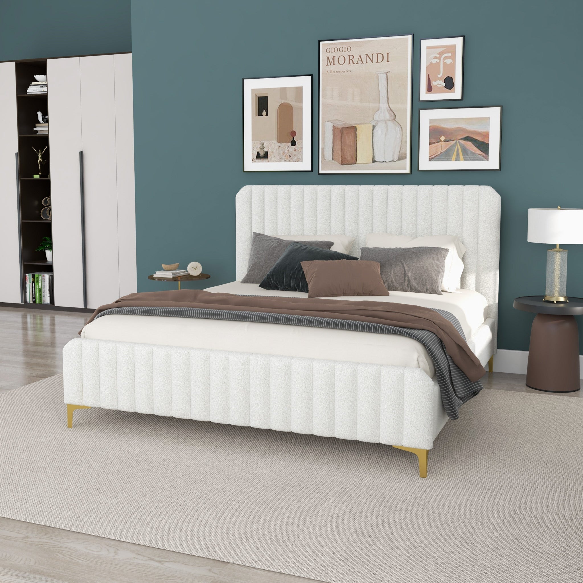 Valery King Size Cream Boucle Platform Bed King from Midinmod - Luna Furniture