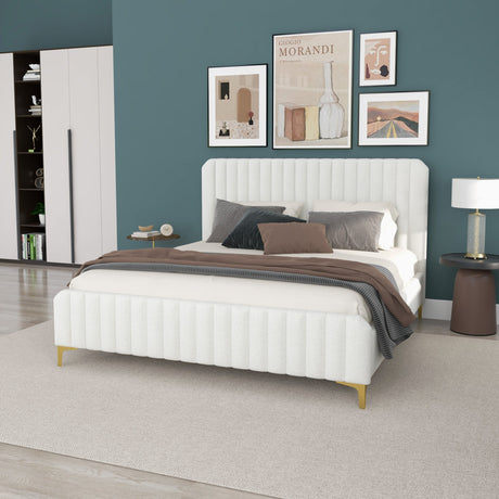 Valery Cream Queen Upholstered Platform Bed from Midinmod - Luna Furniture